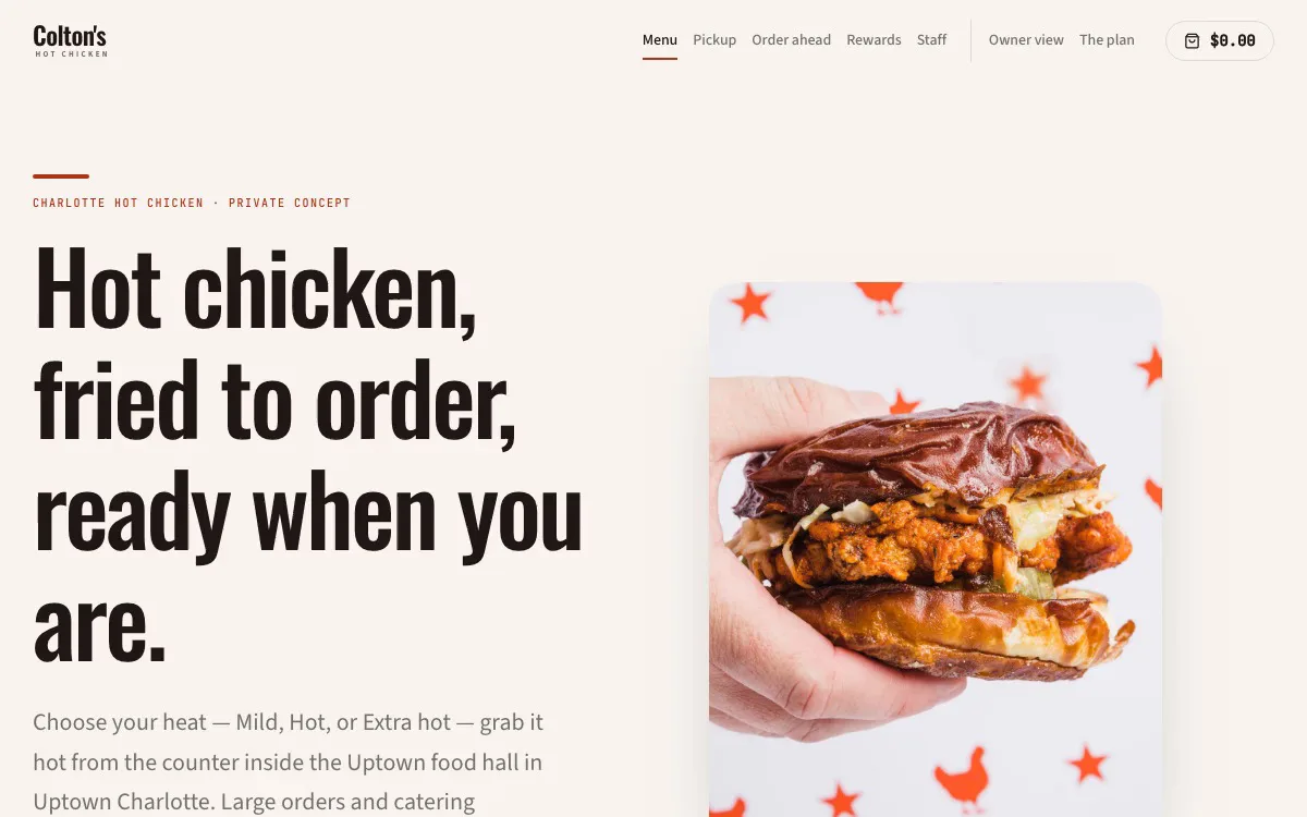 Colton's Hot Chicken website